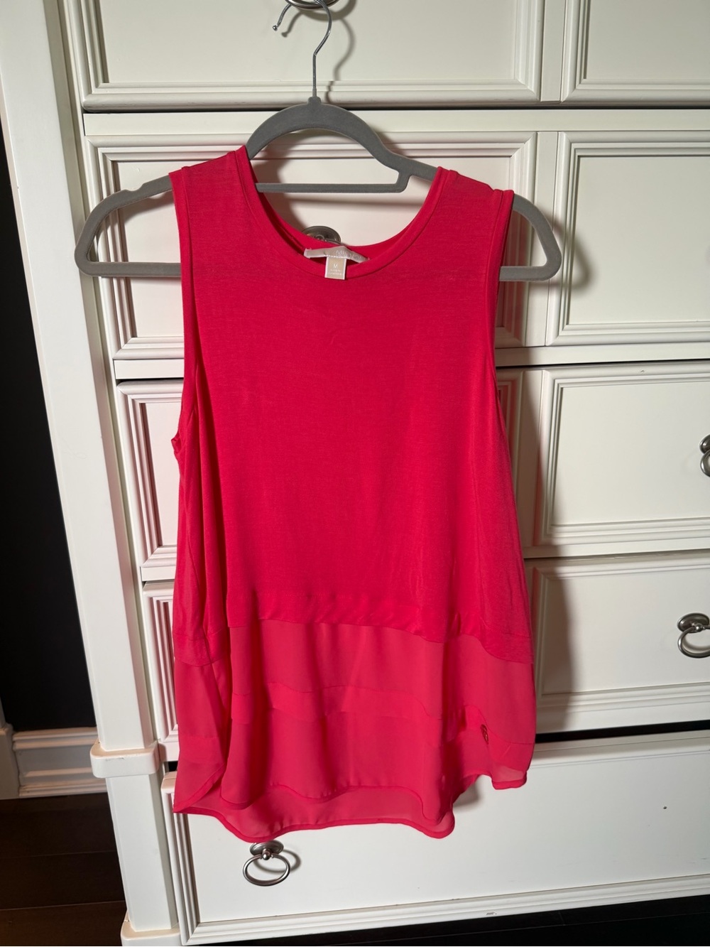 Michael Kors Hot Pink Layered Chiffon Hem Tank